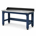 Banco da lavoro in acciaio blu, argento e nero 120 × 60 × 90 cm con alzatina e piedini regolabili