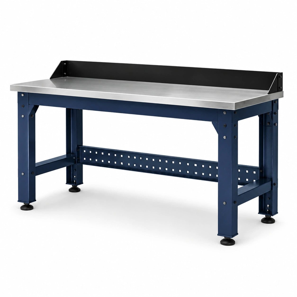 Banco da lavoro in acciaio blu, argento e nero 120 × 60 × 90 cm con alzatina e piedini regolabili