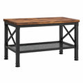 Tavolo da lavoro industriale in legno marrone e metallo nero con ripiano, 120 × 60 × 90 cm
