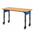 Banco da lavoro mobile ad altezza regolabile 120 × 60 × 90 cm in legno e acciaio, naturale, nero e blu