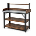 Banco da lavoro in metallo e legno marrone, nero e argento, 120 × 60 × 150 cm, con 2 ripiani