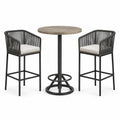Set da esterno con tavolo rotondo Ø 70 × H 95 cm e 2 sgabelli 57 × 55 × 103 cm, nero, beige e tortora