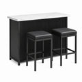 Set tavolo alto 120 × 40 × 100 cm con 2 sgabelli 40 × 40 × 75 cm, nero con piano bianco effetto marmo