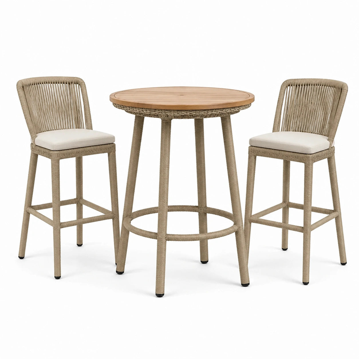 Set da bar da esterno beige a 3 pezzi con tavolo rotondo Ø90 × 105 cm e 2 sgabelli 49 × 55 × 108 cm