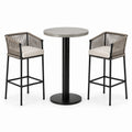 Set da bar 3 pezzi con tavolo rotondo Ø 70 x 105 cm e 2 sgabelli 55 x 55 x 100 cm, nero, tortora, beige e grigio cemento