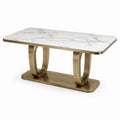 Tavolo da pranzo rettangolare bianco, grigio e oro 160 × 90 × 76 cm con piano effetto marmo e struttura in metallo