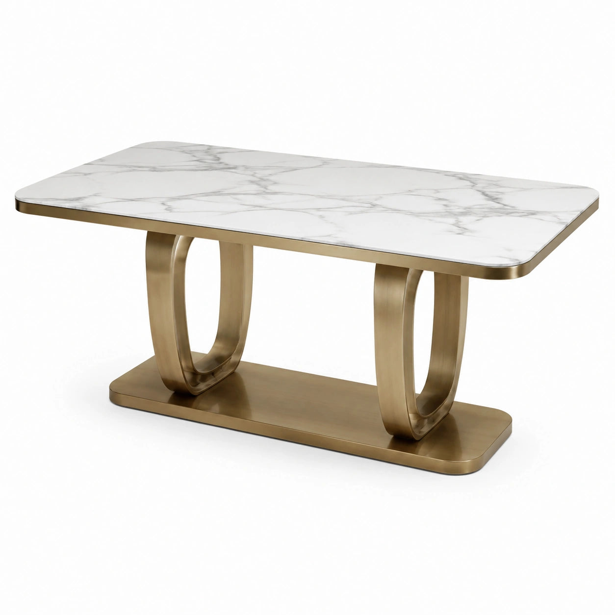 Tavolo da pranzo rettangolare bianco, grigio e oro 160 × 90 × 76 cm con piano effetto marmo e struttura in metallo