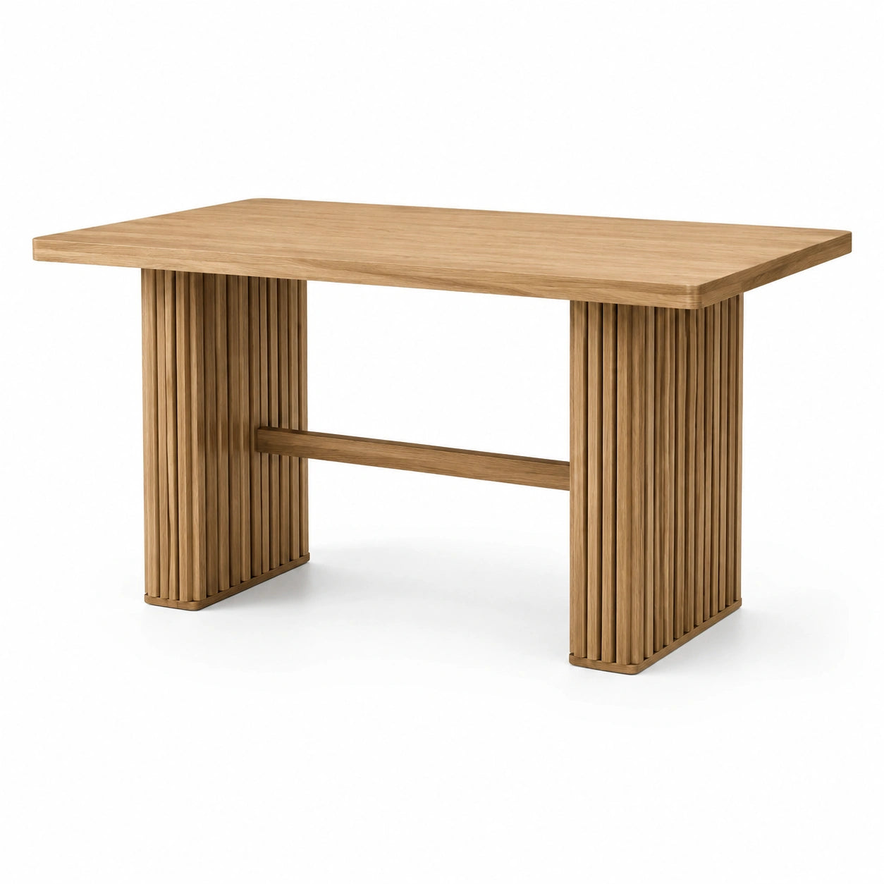 Tavolo da pranzo rettangolare in legno marrone naturale, 140 × 80 × 76 cm, con gambe scanalate