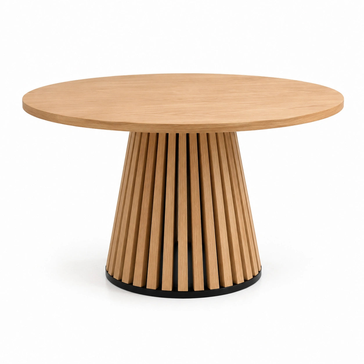 Tavolo rotondo Ø 120 × H 75 cm effetto rovere naturale con base a listelli e bordo nero