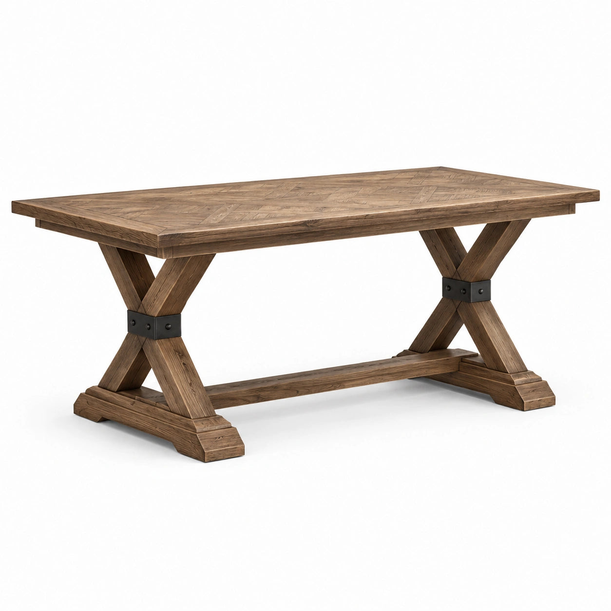 Tavolo da pranzo rettangolare in legno marrone e metallo nero, 200 × 100 × 76 cm, con gambe a cavalletto