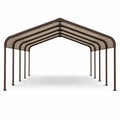 Tettoia per auto da esterno 600 × 300 × 280 cm in acciaio marrone con copertura beige e tetto spiovente