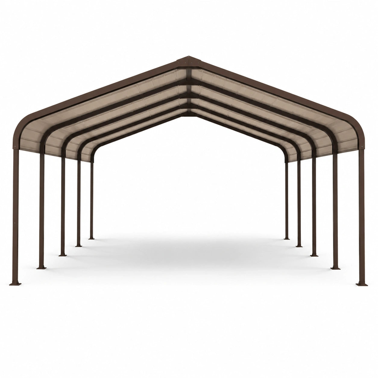 Tettoia per auto da esterno 600 × 300 × 280 cm in acciaio marrone con copertura beige e tetto spiovente