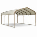 Carport doppio in acciaio beige e grigio con tetto curvo, 610 × 610 × 290 cm