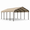 Tettoia doppia per auto in acciaio beige e marrone scuro, 600 × 600 × 310 cm
