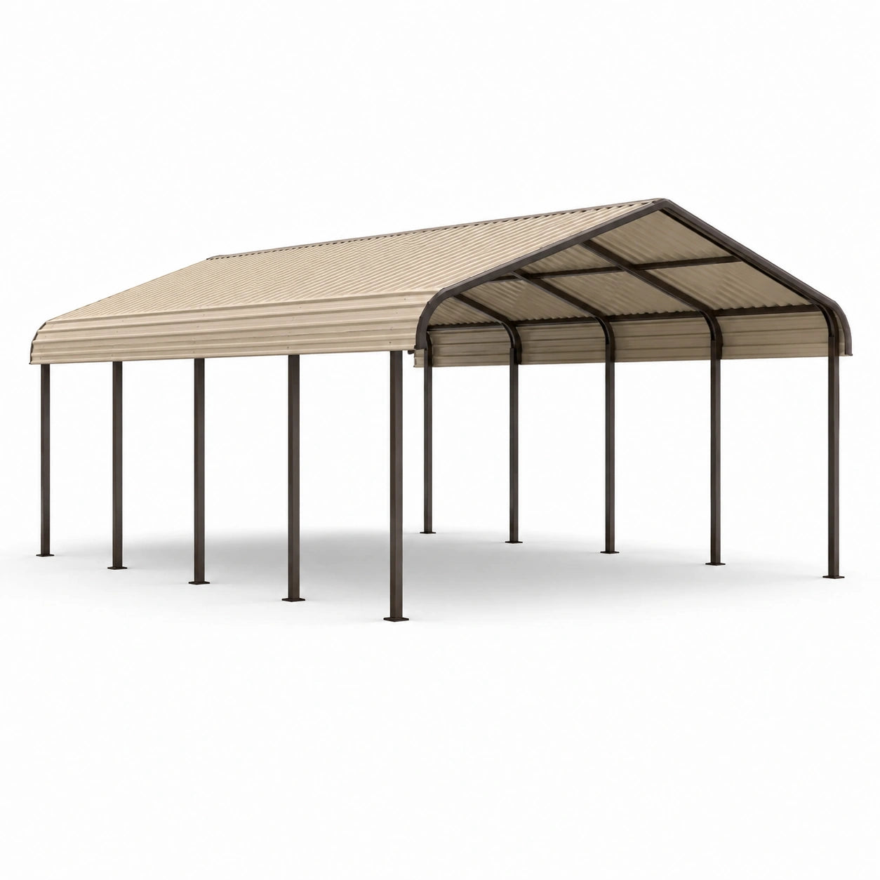 Tettoia doppia per auto in acciaio beige e marrone scuro, 600 × 600 × 310 cm