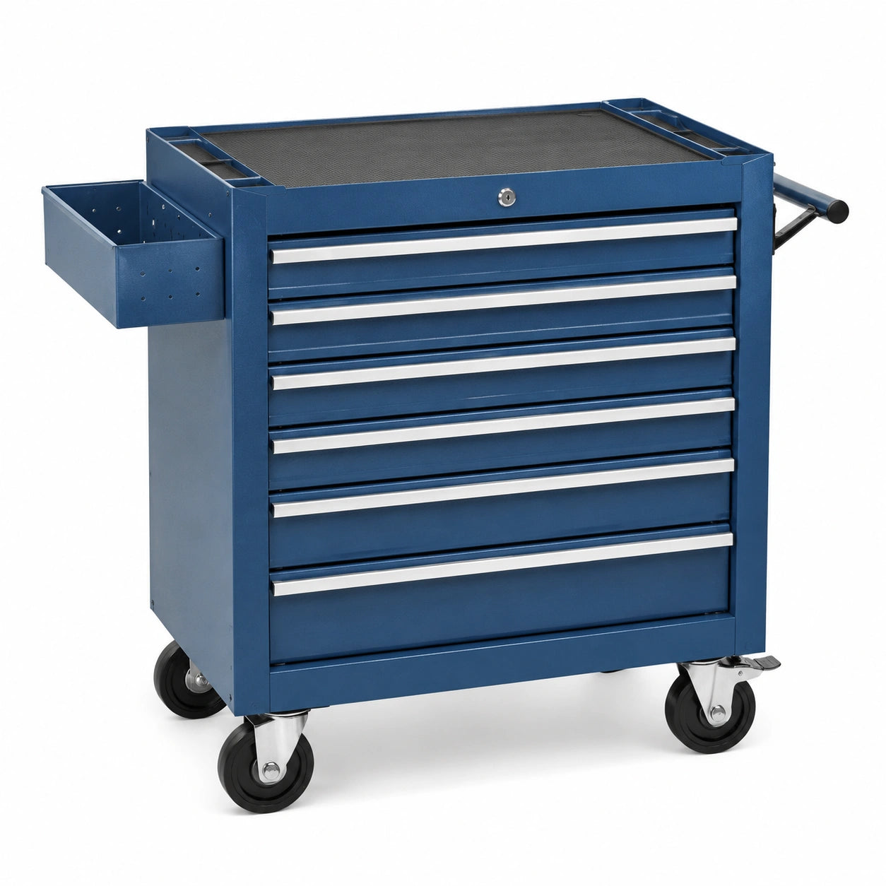 Carrello portautensili blu in acciaio con 6 cassetti, 4 ruote e serratura, 77 × 48 × 90 cm