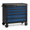 Carrello portautensili in acciaio blu e nero con 5 cassetti, serratura e ruote, 77 × 46 × 91 cm