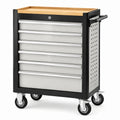 Carrello portautensili con 6 cassetti e ruote, 77 × 46 × 96 cm, nero, argento e legno naturale