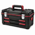 Cassetta portautensili nera e rossa 52 × 30 × 33 cm con 3 cassetti, vano superiore e maniglia