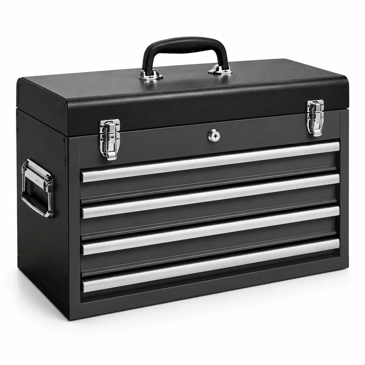 Cassettiera portautensili portatile in acciaio nero e argento, 52 × 26 × 40 cm, con 4 cassetti