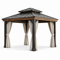 Gazebo da giardino 300 × 300 × 280 cm in metallo antracite e marrone con tende beige e tetto rigido ventilato