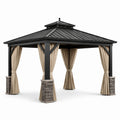 Gazebo da giardino 360 × 360 × 315 cm antracite con tetto rigido, tende beige e basi grigie