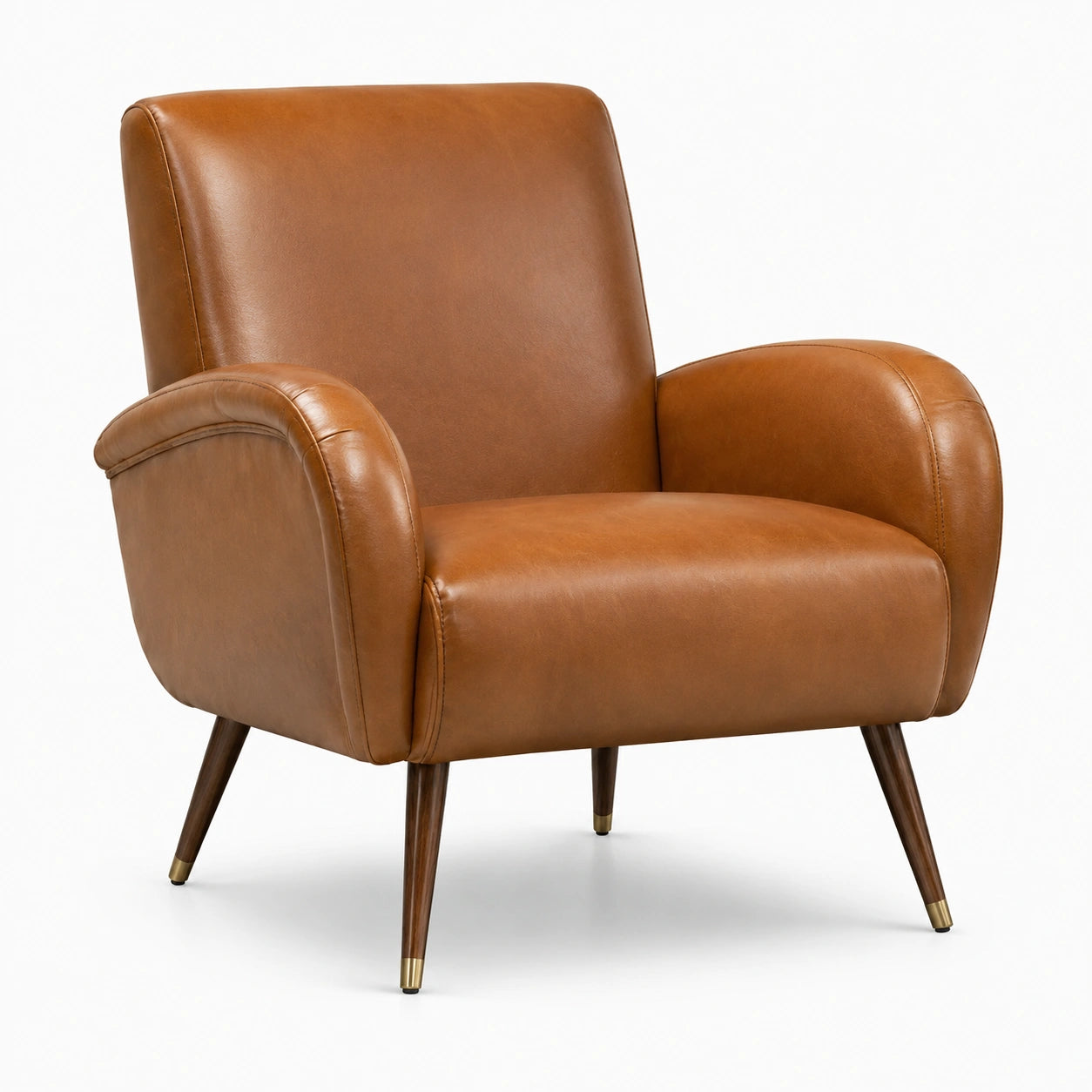 Poltrona rétro in similpelle marrone cognac con braccioli, 82 × 78 × 86 cm