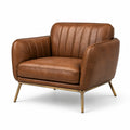 Poltrona imbottita effetto pelle marrone cognac, 100 × 90 × 85 cm, con gambe in metallo color ottone
