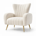 Poltrona imbottita in bouclé bianco crema con gambe dorate, 80 × 78 × 92 cm