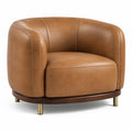 Poltrona moderna in similpelle marrone cognac con braccioli avvolgenti, 100 × 88 × 78 cm