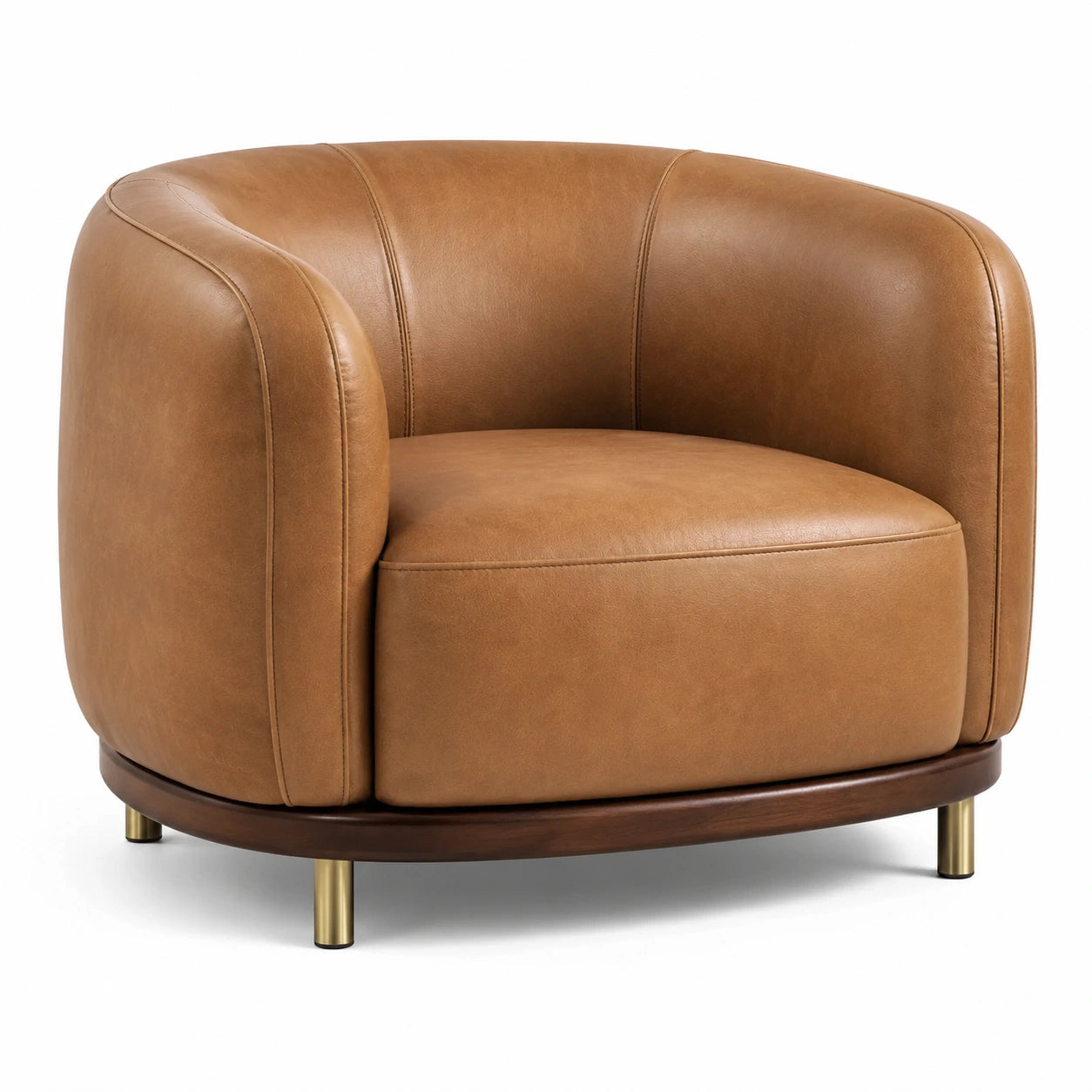 Poltrona moderna in similpelle marrone cognac con braccioli avvolgenti, 100 × 88 × 78 cm