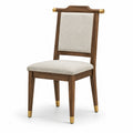 Sedia imbottita in legno marrone e tessuto beige con dettagli dorati, 48 × 55 × 92 cm