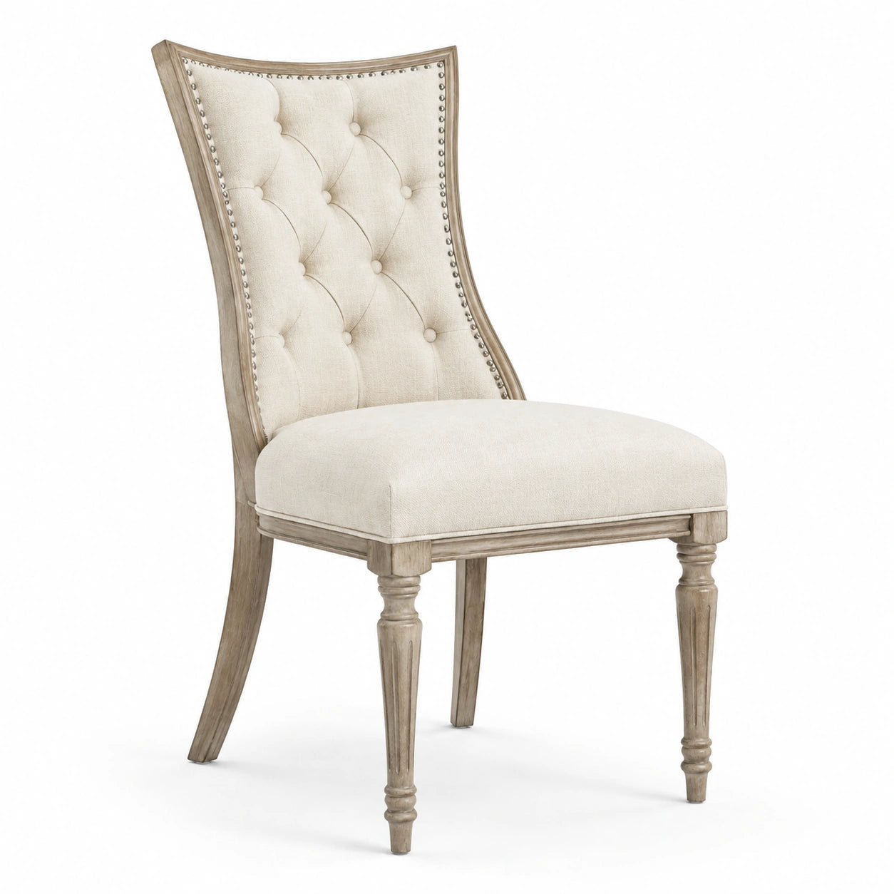 Sedia imbottita beige e tortora in legno e tessuto, 55 × 64 × 103 cm, schienale capitonné