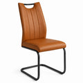 Sedia da pranzo moderna in similpelle cognac e metallo nero, 47 × 58 × 99 cm