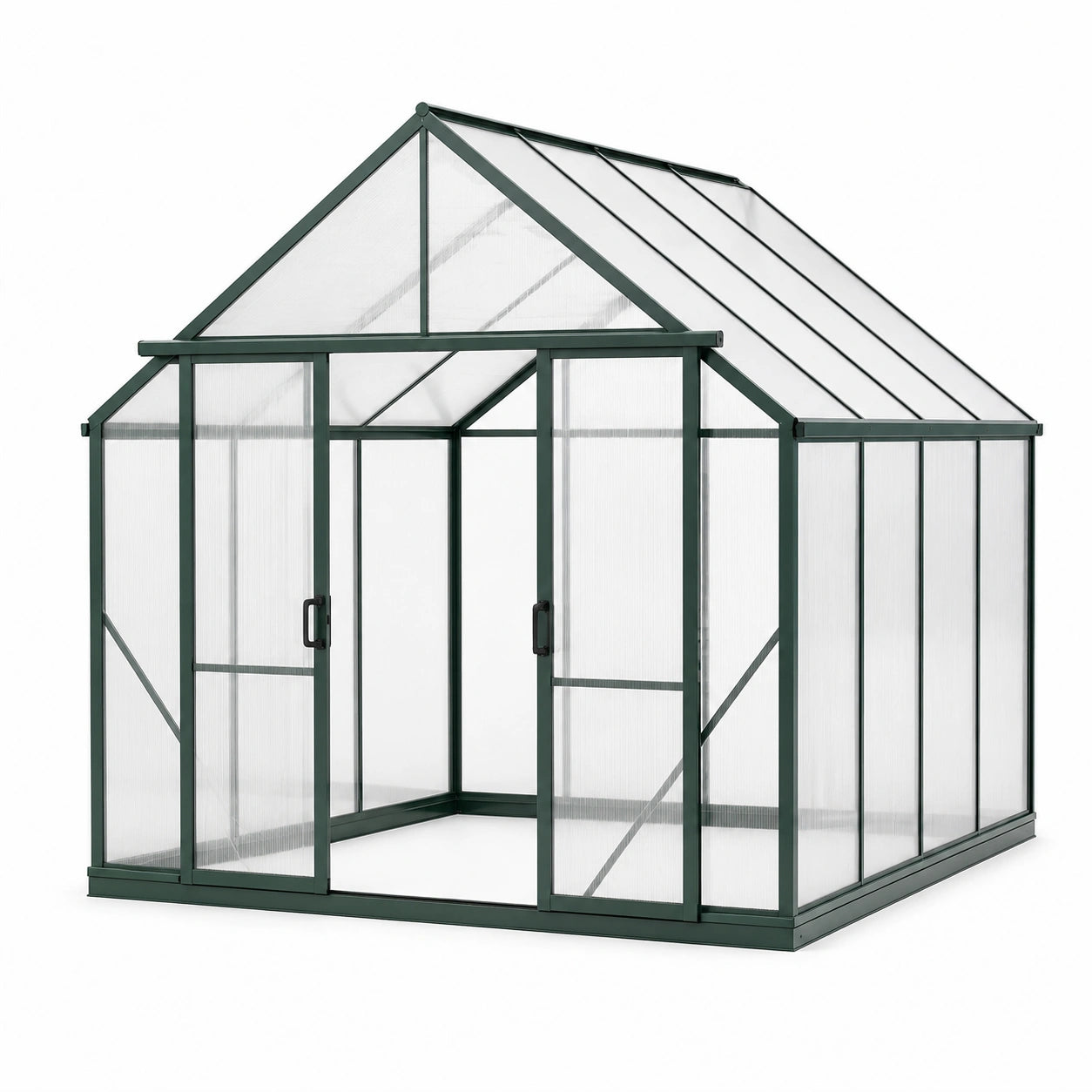 Serra da giardino in alluminio verde e policarbonato trasparente con doppia porta scorrevole, 250 × 190 × 195 cm