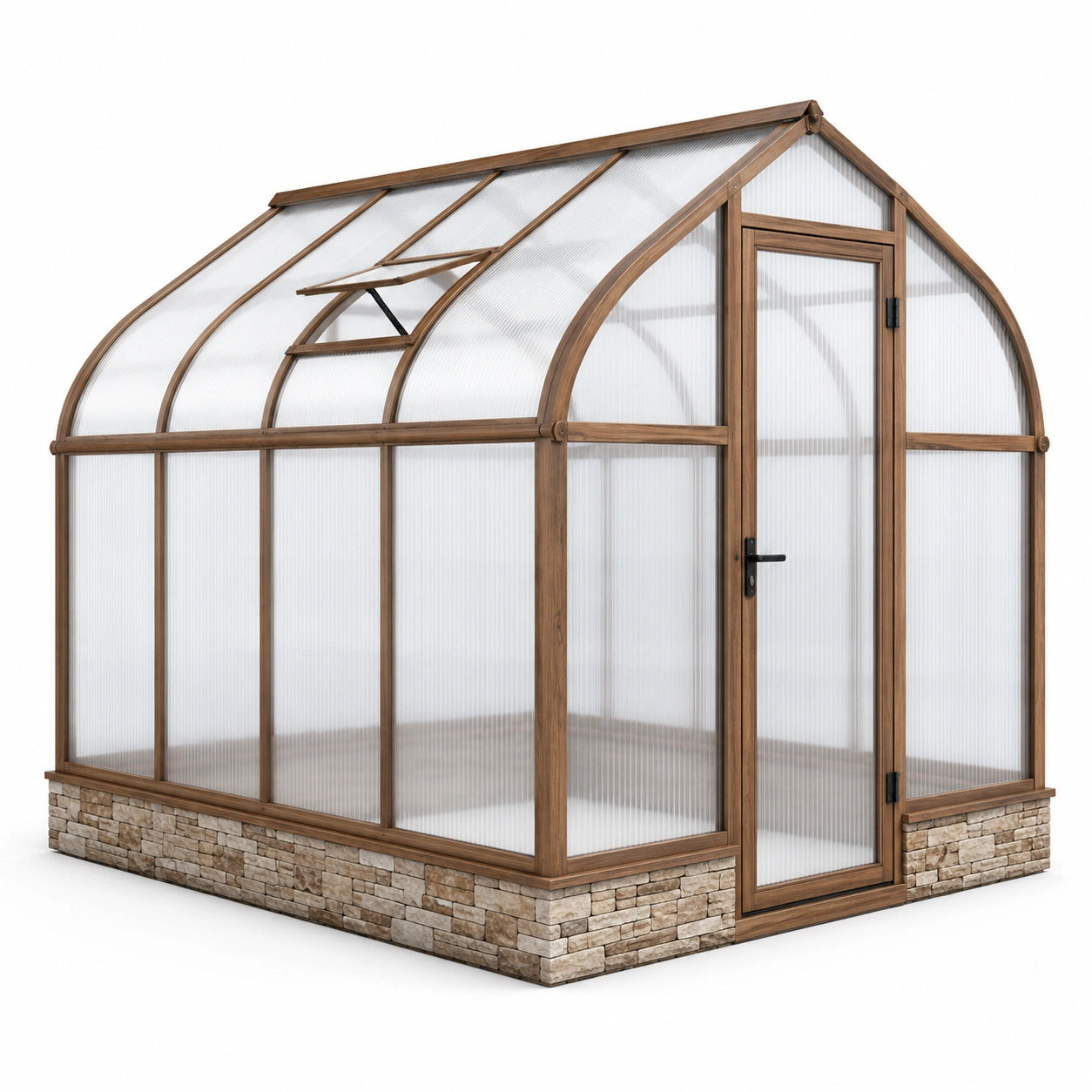 Serra da giardino 250 × 190 × 230 cm in alluminio marrone effetto legno con pannelli traslucidi, porta e finestra