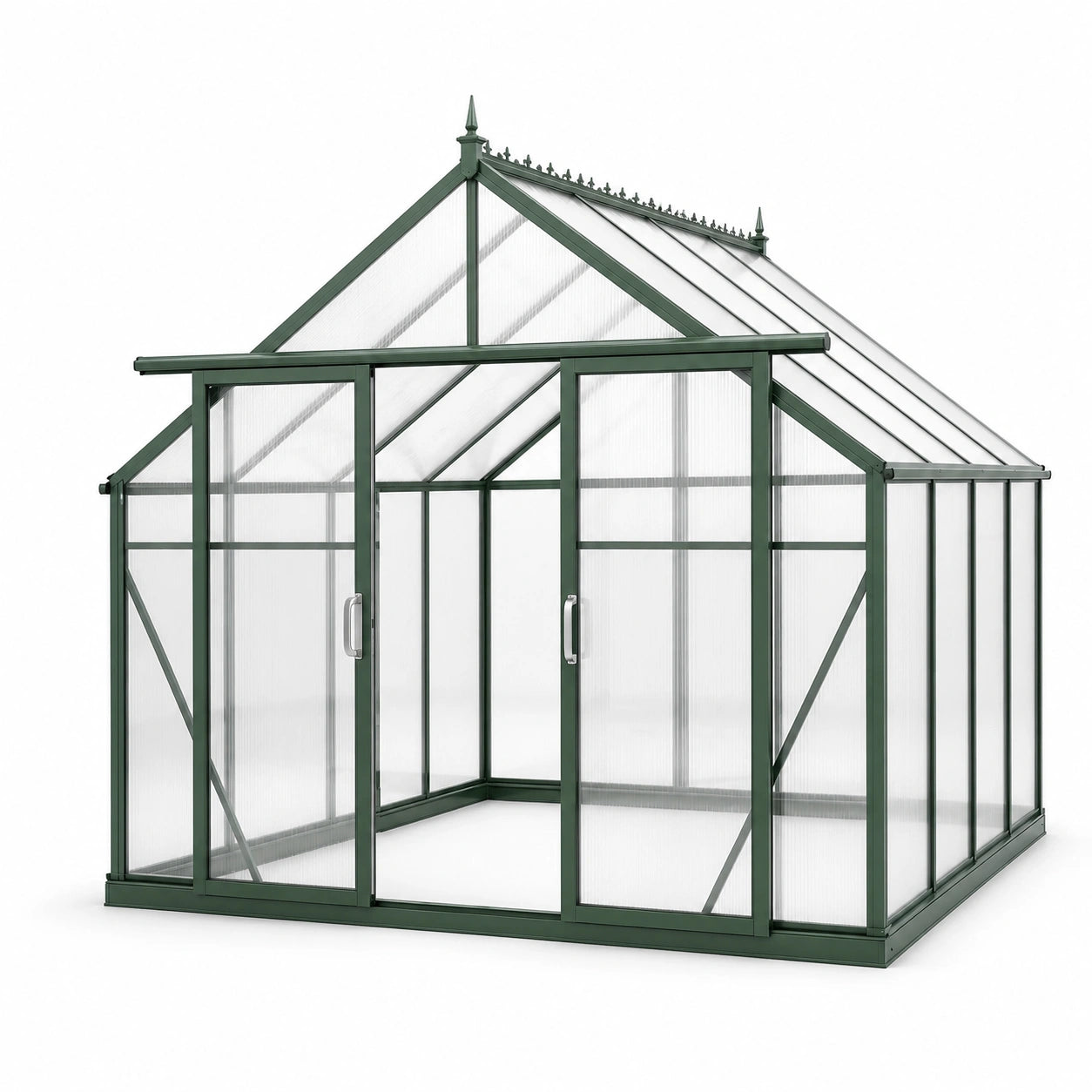 Serra da giardino in alluminio verde e policarbonato trasparente con doppia porta scorrevole, 250 × 190 × 220 cm