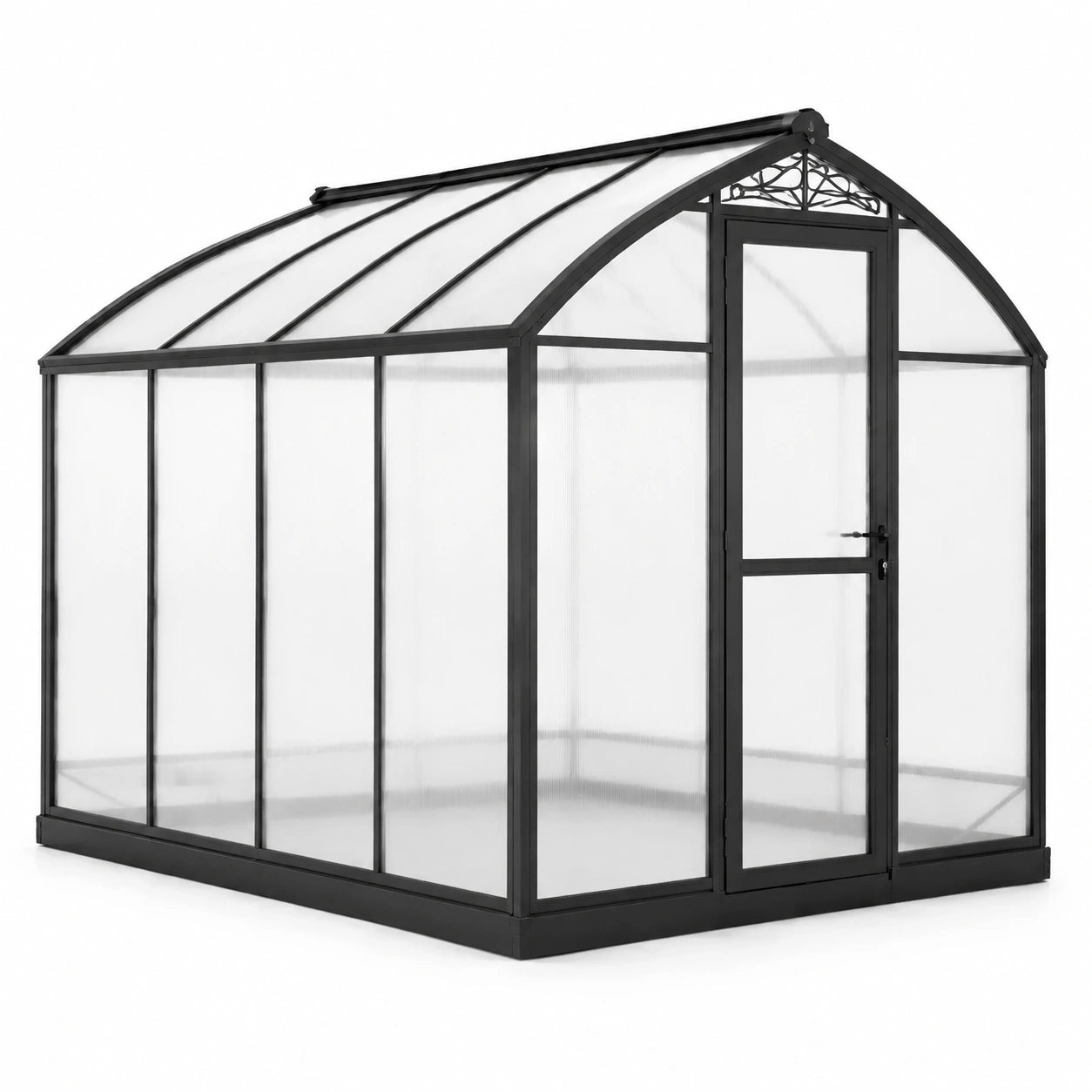 Serra da giardino 242 × 190 × 195 cm in alluminio nero con pannelli traslucidi, porta e lucernario