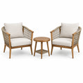 Set da giardino 3 pezzi con 2 poltrone da 75 × 78 × 82 cm e tavolino rotondo Ø 50 × 52 cm, beige, marrone e bianco crema