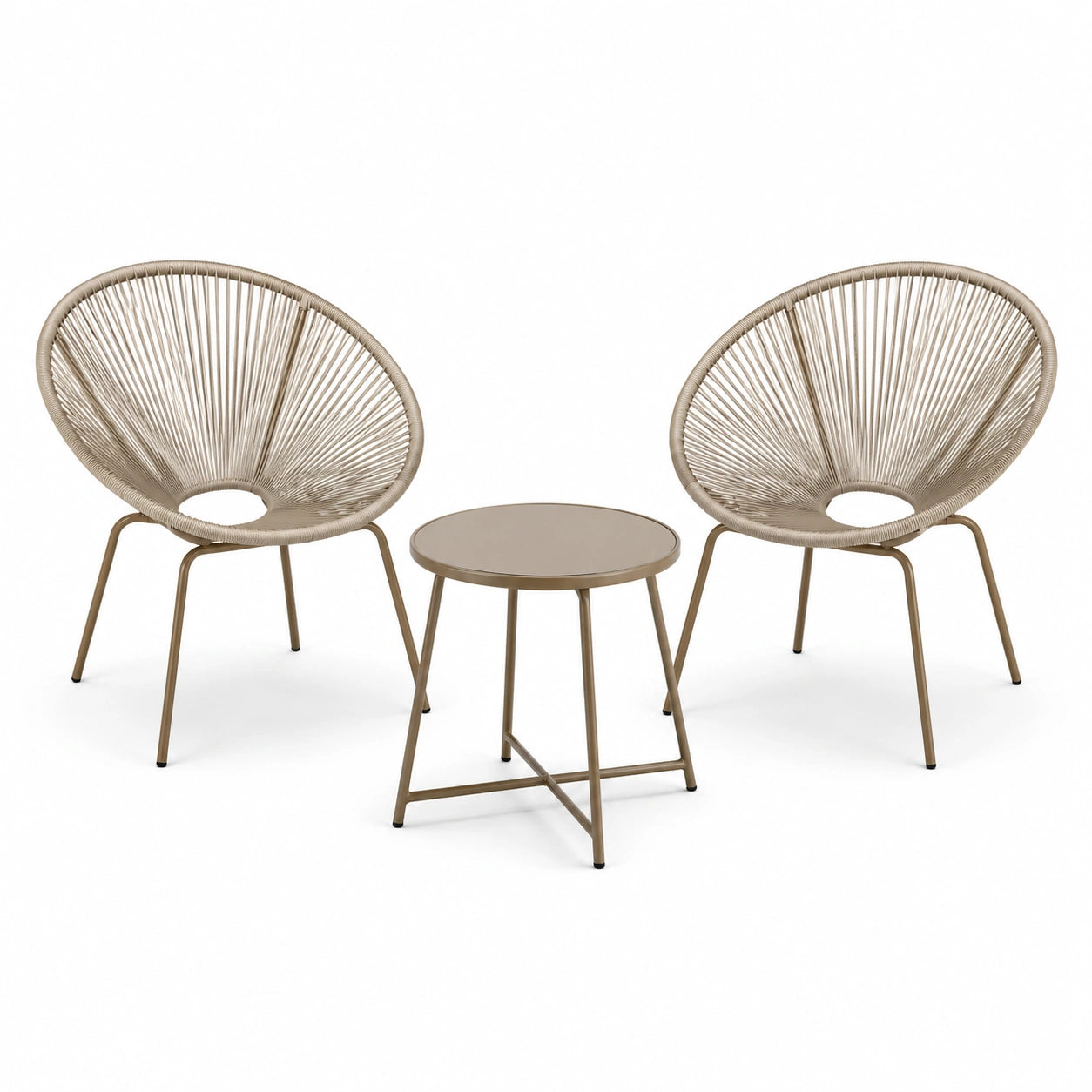 Set da giardino da 3 pezzi con 2 poltrone 73 × 76 × 86 cm e tavolino rotondo Ø 55 × 45 cm, beige e tortora