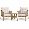 Set 3 pezzi con 2 poltrone 72 × 76 × 84 cm e tavolino rotondo Ø 52 × 50 cm, beige, marrone naturale e tortora