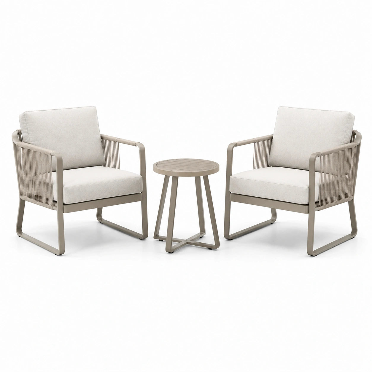 Set da giardino beige e crema con 2 poltrone 70 × 75 × 80 cm e tavolino Ø 50 × 50 cm