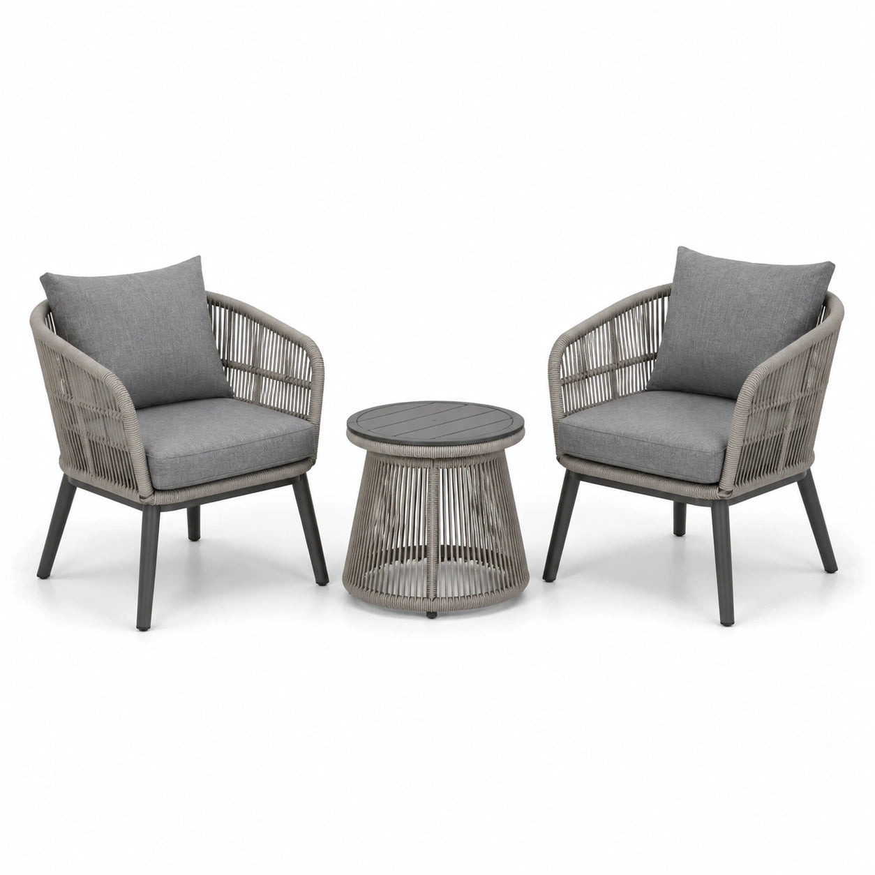 Set da giardino grigio, tortora e antracite con 2 poltrone 76 × 75 × 83 cm e tavolino Ø 55 × 46 cm
