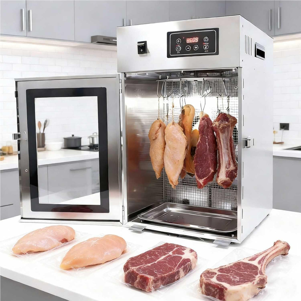 Suyaoquant, Suszarka do żywności, 340 × 400 × 550 mm, 800 W, 7,5 kg, Czarny, stal nierdzewna