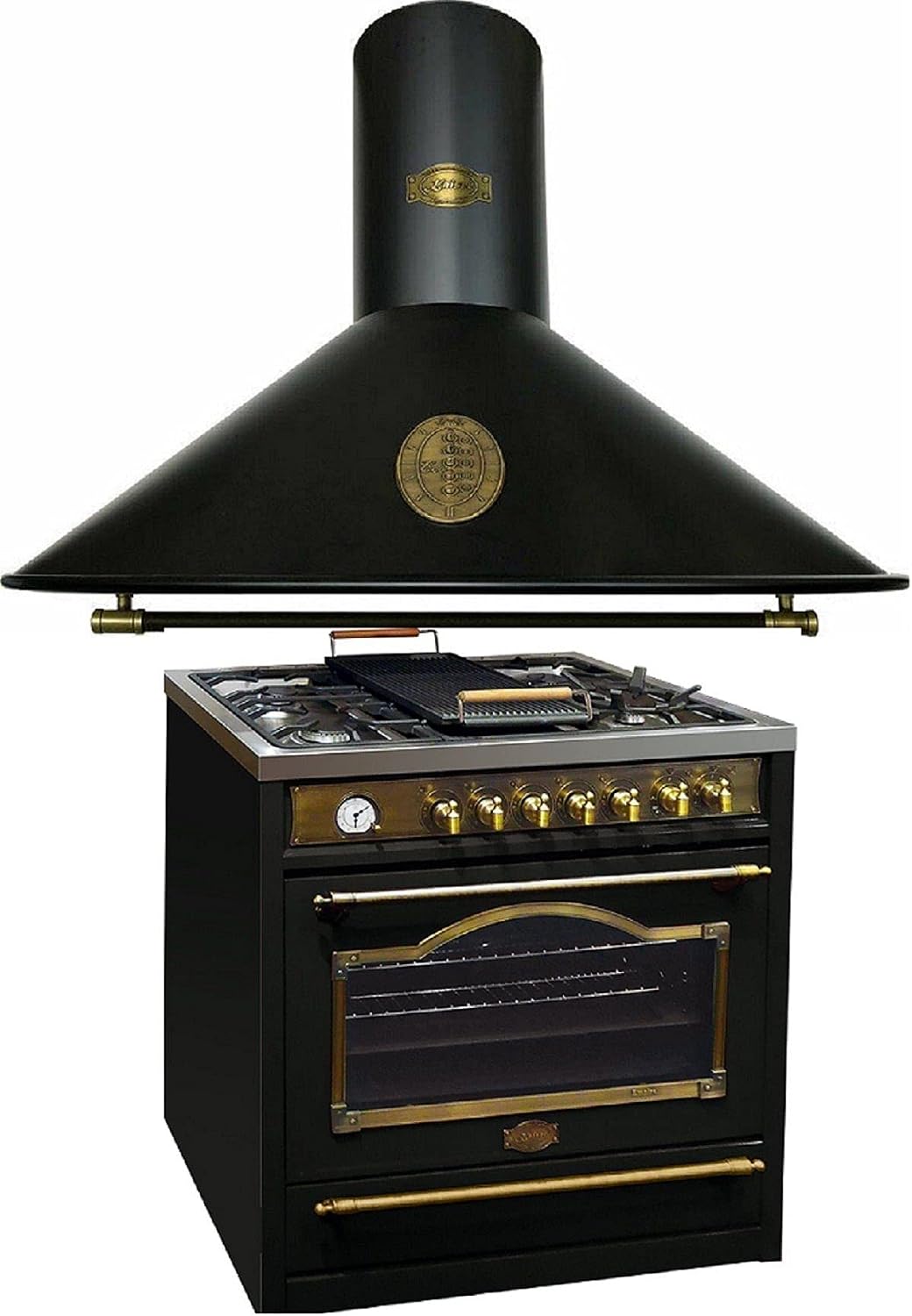 Kaiser, Okap kuchenny, 90 cm, 115 l, 4,5 kW, Czarny/Złoty, stal nierdzewna, samoczyszczenie, funkcja grilla