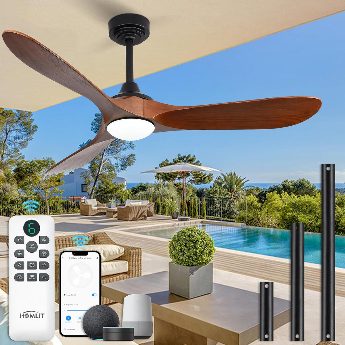 Homlit, Wentylatory sufitowe, 1 cm, Biały, oświetlenie LED, Wi-Fi