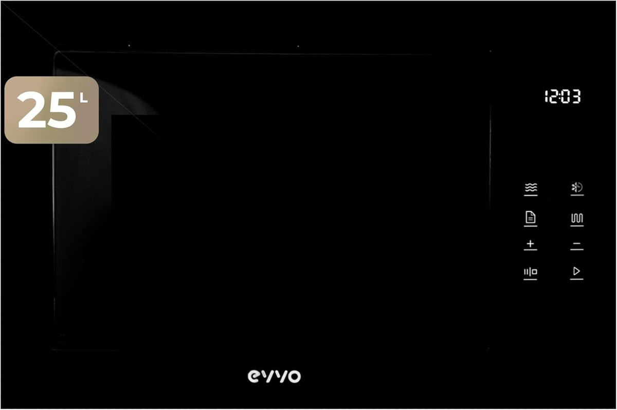 EVVO, Kuchenka mikrofalowa, 38,5 x 59,5 x 36,8 cm, 25 litrów, Czarny, timer, funkcja grilla