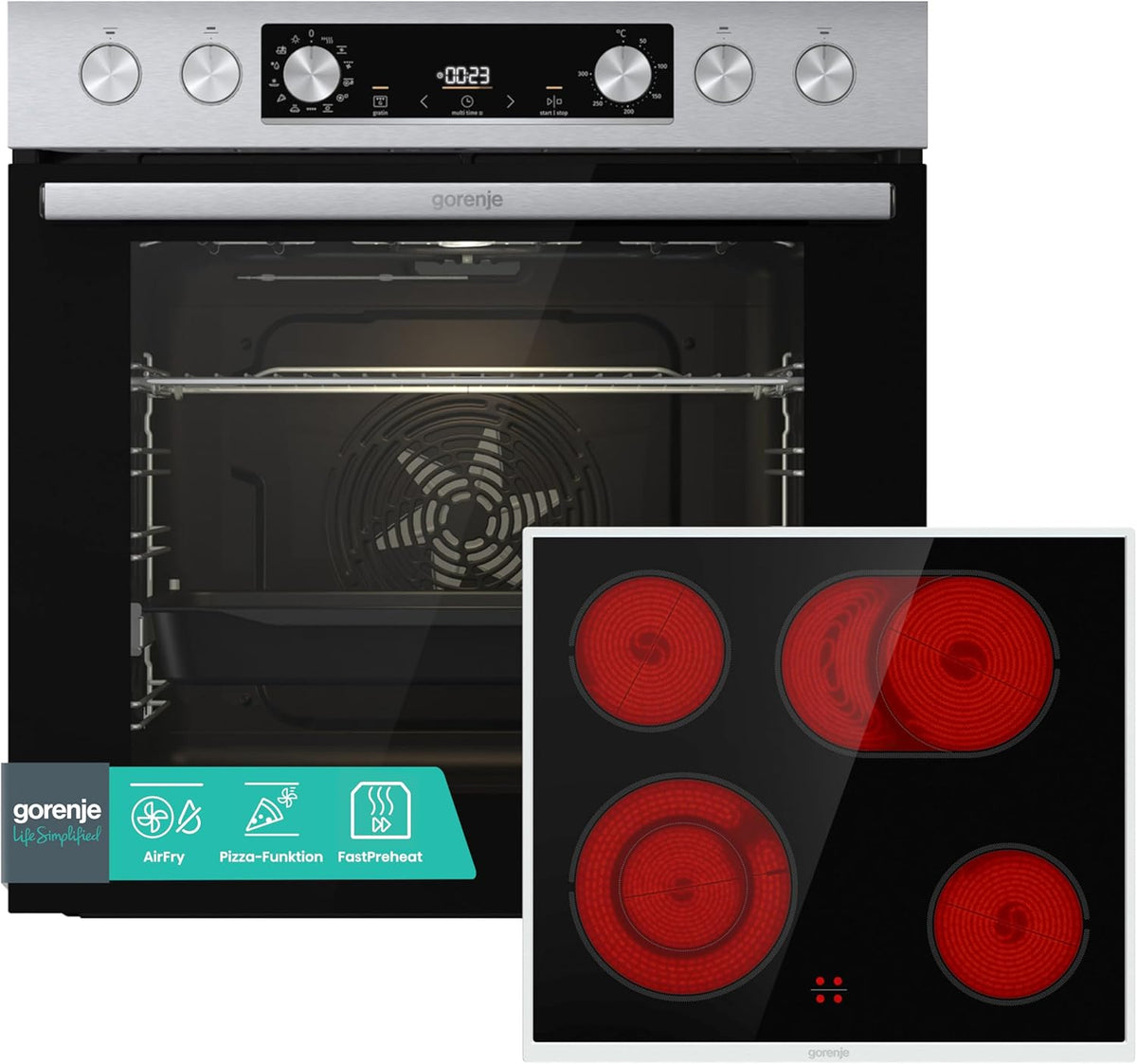 Gorenje, Płyta grzewcza, 77 l, Srebrny, stal nierdzewna, funkcja grilla