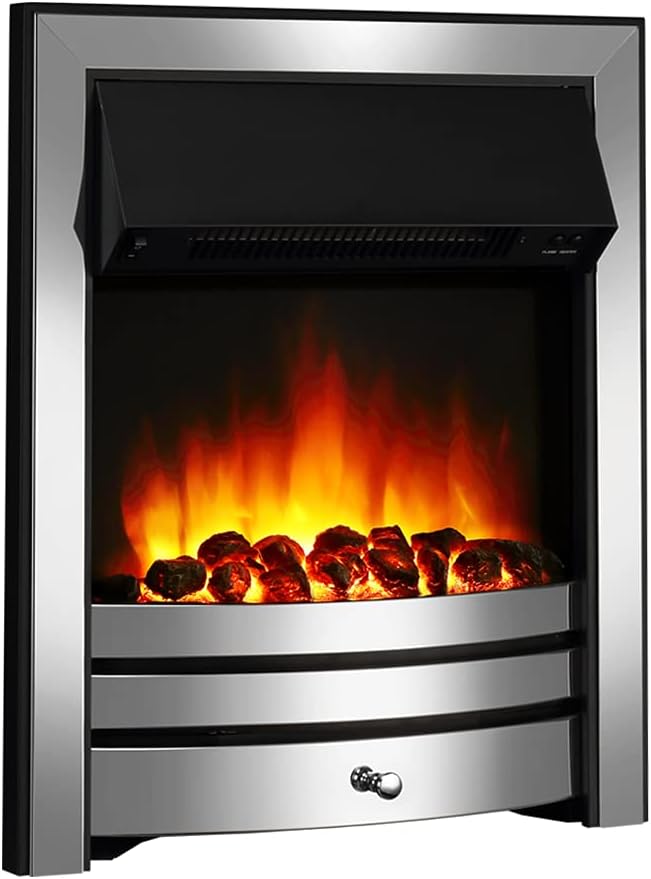 BALDERIA, Kominek elektryczny, 2000 W, 605 x 510 mm, 220 V, Czarny / Srebrny, oświetlenie LED, pilot zdalnego sterowania