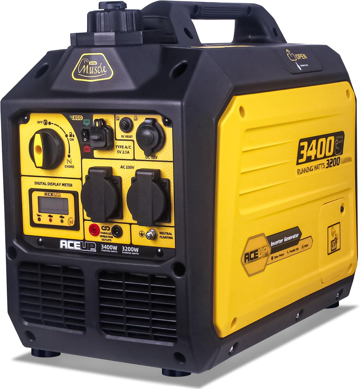 Aceup Energy, Agregatory, 3400 W, 149 cm, 5 litrów, Czarny/Żółty, USB, 3 w 1